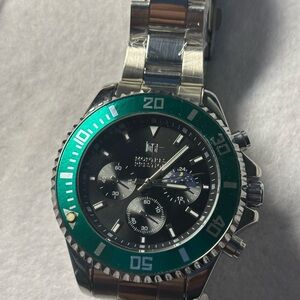 Men's Silver and Green Watch